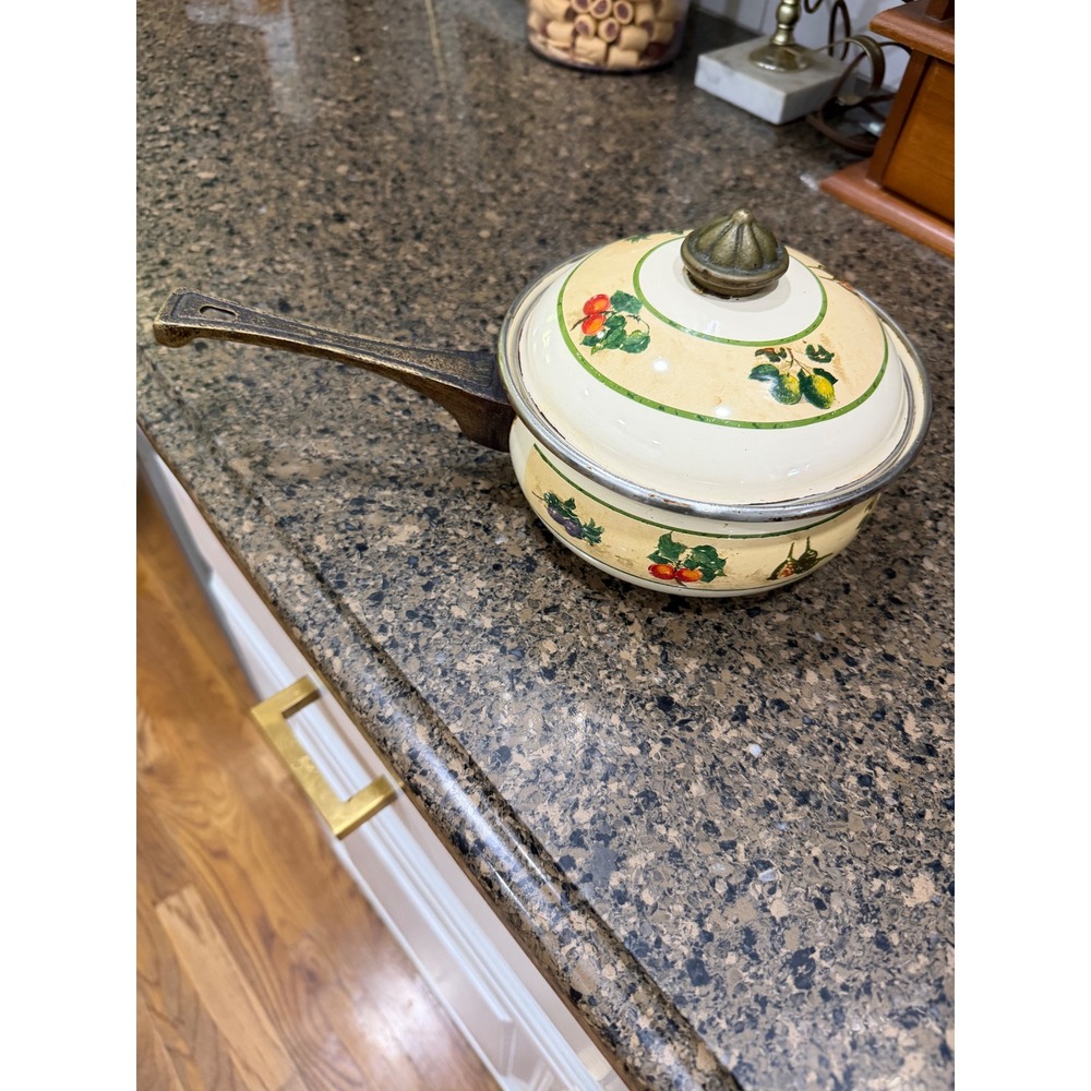 Tools of the Trade Basics Vintage Enamel Fruit Saucepan with Lid 1 Quart Pot